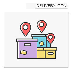 Large cargo color icon. Complete packages in a large box. Delivery service concept. Isolated vector illustration