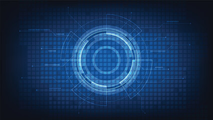 futuristic circle with digital lines on blue background