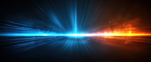 Obraz premium Futuristic digital background with glowing blue and orange light streaks, creating dynamic and vibrant atmosphere. Ideal for technology and sci fi themes