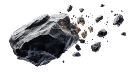 Natural rock and stone fragments on transparent background, cut out. Raw mineral pieces with detailed textures for digital compositing. Perfect for geology, design, and 3D rendering projects