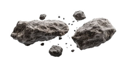 Natural rock and stone fragments on transparent background, cut out. Raw mineral pieces with detailed textures for digital compositing. Perfect for geology, design, and 3D rendering projects