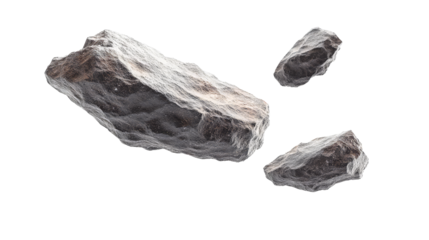 Natural rock and stone fragments on transparent background, cut out. Raw mineral pieces with detailed textures for digital compositing. Perfect for geology, design, and 3D rendering projects