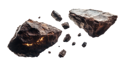 Natural rock and stone fragments on transparent background, cut out. Raw mineral pieces with detailed textures for digital compositing. Perfect for geology, design, and 3D rendering projects