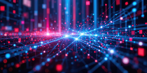 Fototapeta premium Futuristic Digital Data Stream, Abstract Technology Background with Glowing Particles.