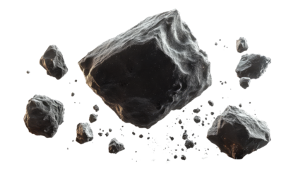 Natural rock and stone fragments on transparent background, cut out. Raw mineral pieces with detailed textures for digital compositing. Perfect for geology, design, and 3D rendering projects