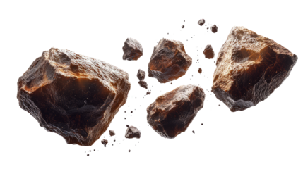 Natural rock and stone fragments on transparent background, cut out. Raw mineral pieces with detailed textures for digital compositing. Perfect for geology, design, and 3D rendering projects