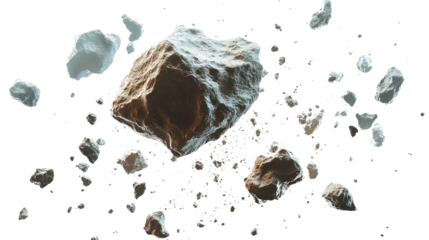 Natural rock and stone fragments on transparent background, cut out. Raw mineral pieces with detailed textures for digital compositing. Perfect for geology, design, and 3D rendering projects