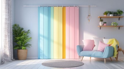 Soft pastel-colored folding doors adding warmth to an interior.