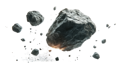 Natural rock and stone fragments on transparent background, cut out. Raw mineral pieces with detailed textures for digital compositing. Perfect for geology, design, and 3D rendering projects