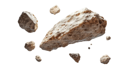 Natural rock and stone fragments on transparent background, cut out. Raw mineral pieces with detailed textures for digital compositing. Perfect for geology, design, and 3D rendering projects