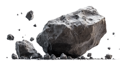 Natural rock and stone fragments on transparent background, cut out. Raw mineral pieces with detailed textures for digital compositing. Perfect for geology, design, and 3D rendering projects