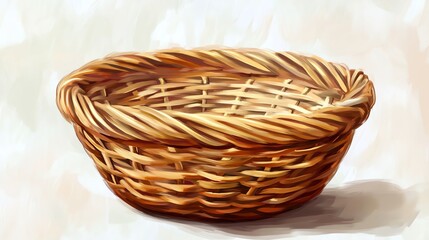 Obraz premium A beautifully crafted woven basket with a round shape and a textured design, showcasing natural tones and intricate details.