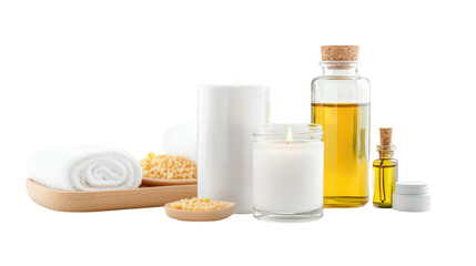 Spa Essentials with Candles, Towels, and Natural Oils for Relaxation and Wellness