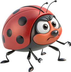 Fototapeta premium The adorable ladybug cartoon character features bright red and black colors, symbolizing luck and nature. 