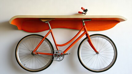 Naklejka premium Wall-mounted bike holder with a stylish and modern floating shelf.