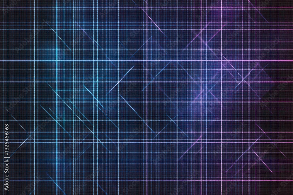 Aufkleber Glowing abstract digital pattern featuring neon lines in blue and purple shades against a dark gradient background