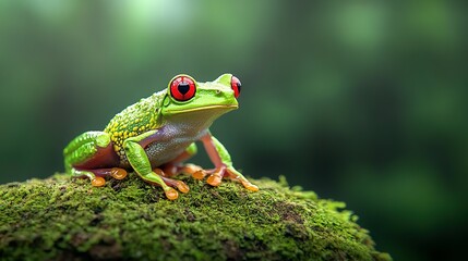 Fototapeta premium A Vibrant Green Tree Frog with Striking Red Eyes