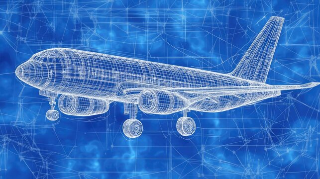 A futuristic aerospace engineering background with floating blueprints.