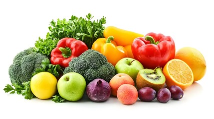 fruit and vegtables on white background