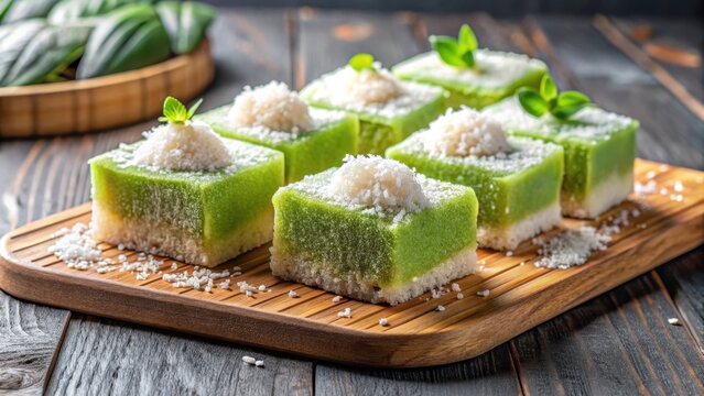 Sweet getuk lindri cake with grated coconut topping, sweet treat, gourmet baking,  sweet treat