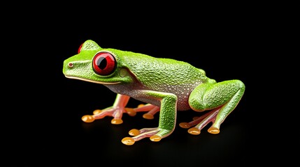 Obraz premium A Vibrant Green Frog Displays Its Striking Red Eyes On Black