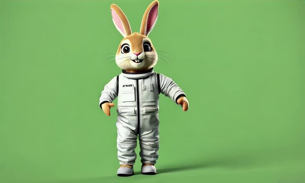 a small rabbit in an astronaut jumpsuit rapidly tapping in an energetic tap dance shuffle routine on a green screen background