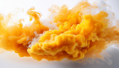 Abstract thick yellow and orange smoke like clouds on a white background