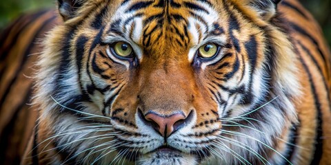 Obraz premium Close-up shot of a tiger's face with intense gaze, showcasing its sharp features and piercing eyes , tiger face, feline