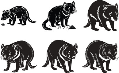 Obraz premium Tasmanian Devil Silhouette Pack Fierce and Wild Graphic Collection.