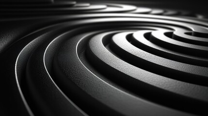 Fototapeta premium Spiral Pattern Through Black Background in Gray Color, Retro Sci-Fi Style with Emphasis on Linear Perspective, Installation-Based Precisionism, and Repetition in HD.