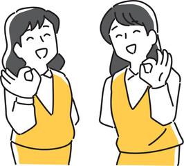 okポーズをとる2人の女性