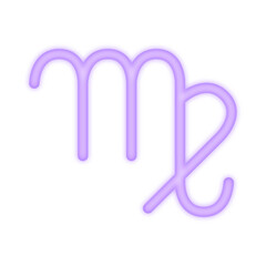 A vibrant neon illustration of the Virgo zodiac symbol glowing in purple, representing astrology, intelligence, precision, and earth sign energy