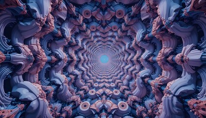 Abstract Fractal Tunnel Geometric Purple and Blue Design for Creative Projects