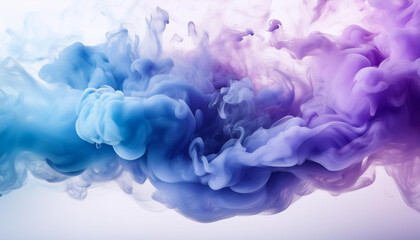 Abstract thick light blue and purple smoke like clouds on a white background