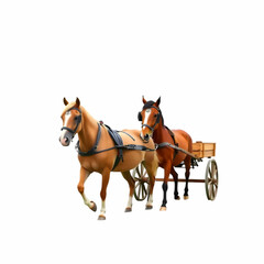 Obraz premium Horses leading a cart isolated on the white background