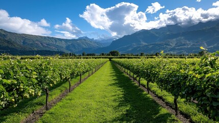 Fototapeta premium A row of grape vines with a clear blue sky in the background