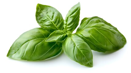Fresh organic basil leaves close-up isolated