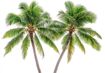 Lush Green Palm Trees Against a Bright White Background Evoking Tropical Paradise Vibes for Travel, Relaxation, and Nature Themes