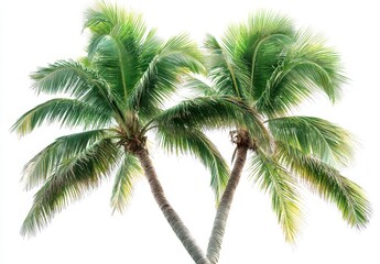 Lush Green Palm Trees in Bright White Background Ideal for Tropical and Nature-Themed Projects with Fresh Vibes and Relaxing Atmosphere