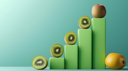 A green block with a kiwi on top and a kiwi slice on the bottom