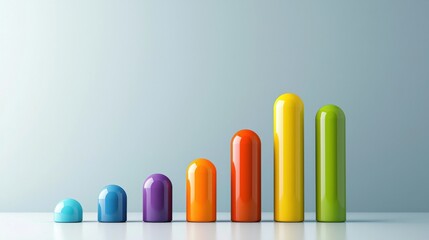 A row of colorful pills are lined up in a row
