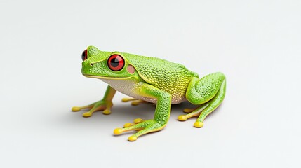 Obraz premium A vibrant green tree frog with prominent red eyes is shown