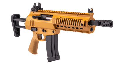 Fototapeta premium Compact Tactical Firearm with Unique Yellow Finish and Modern Design Features for Photographic Use