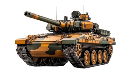 Realistic Military Tank in Camouflage Design on White Background for Defense Concepts