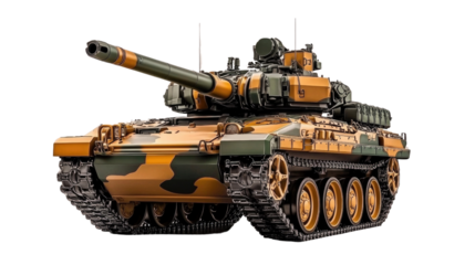 Realistic Military Tank in Camouflage Design on White Background for Defense Concepts