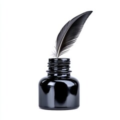 Elegant Black Quill Pen In Ink Bottle, Generative AI.