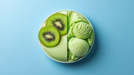 A plate of ice cream and kiwi slices