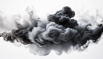 Abstract black and gray thick smoke like a cloudy on white background