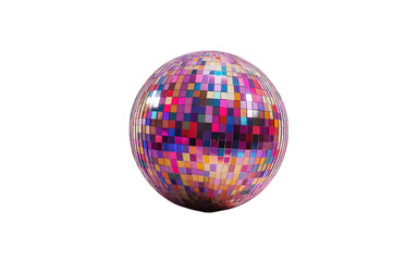 Colorful disco ball rotating and reflecting light on transparent background