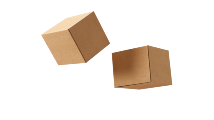 Two cardboard boxes falling with transparent background